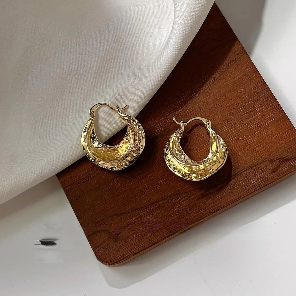 High-End 14K Gold Plated Copper Round Geometric Irregular Drop Earrings