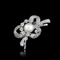 Elegant Pearl And Rhinestone Bow Brooch, Luxury Silver Tone Lapel Pin Corsage For Bridal Shawl Suit Accessory