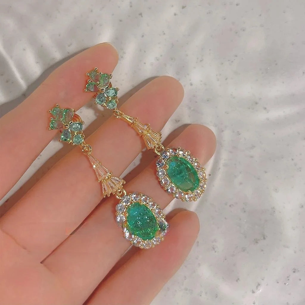 14K Gold Plated Copper No Piercing Clip On Drop Earrings Vintage Geometric Zircon Tassel