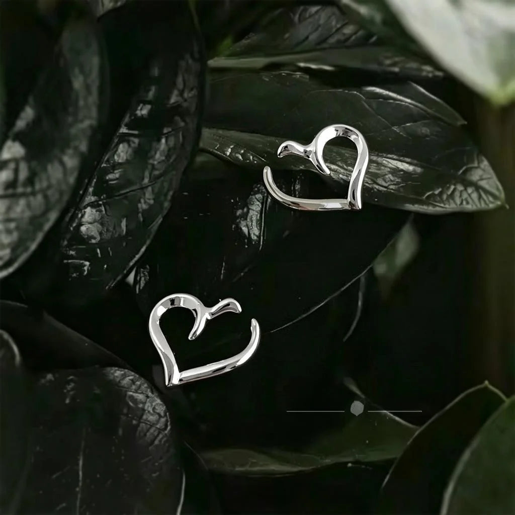 Minimalist Copper Open Heart Stud Earrings For Women Tiny Line Commuter Jewelry