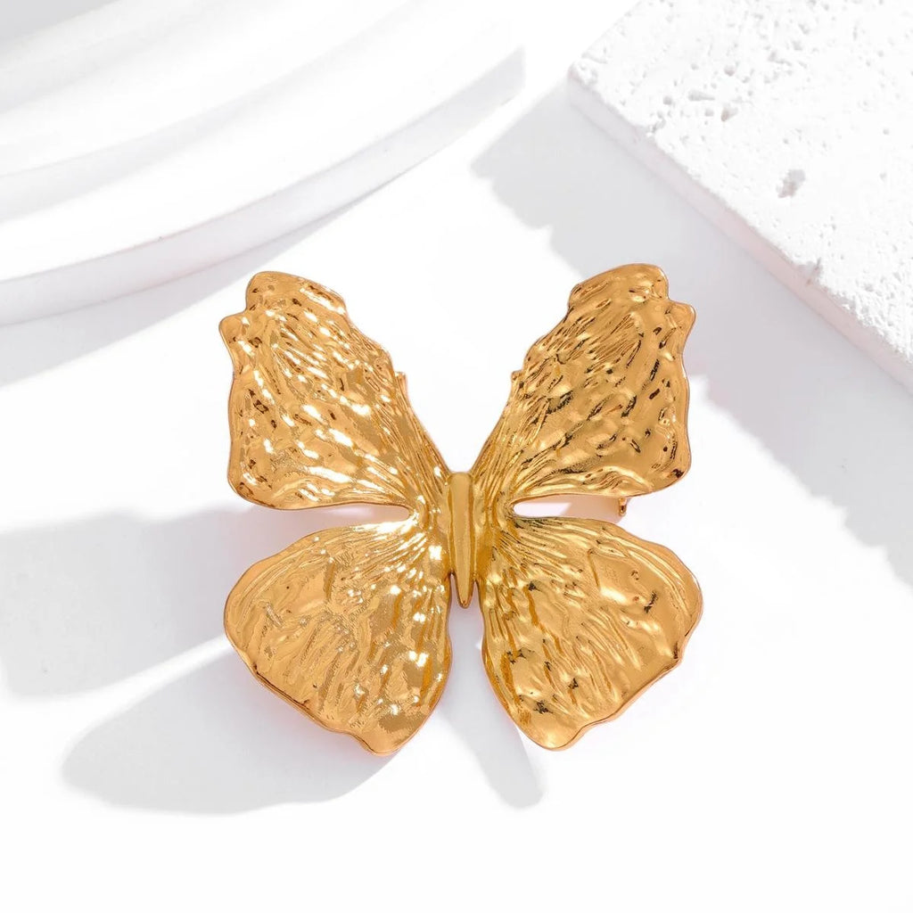 Elegant 3D Gold Alloy Butterfly Brooch With Textured Wings, Luxury Lapel Pin Corsage Suit Accessory Gift