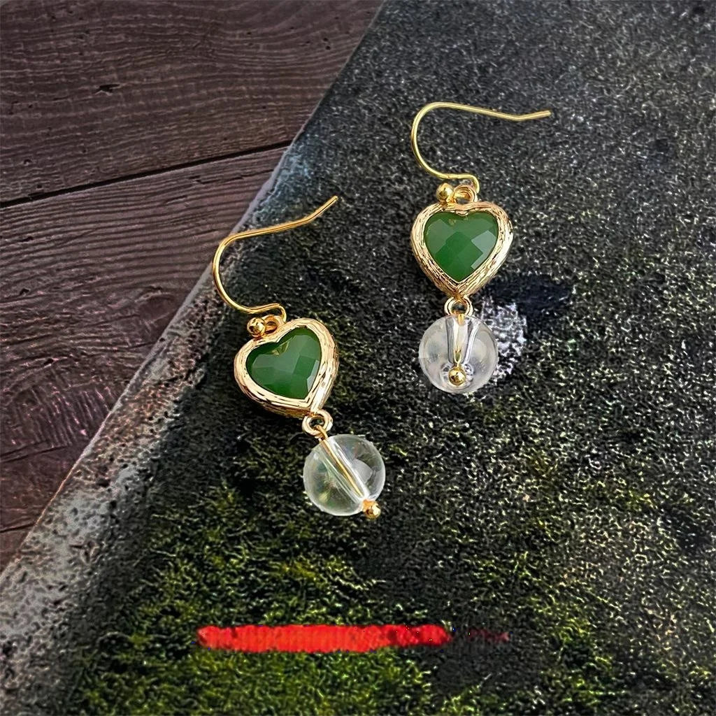 Sweet Minimalist Handmade White Crystal Glass Heart Geometric Drop Earrings For Women