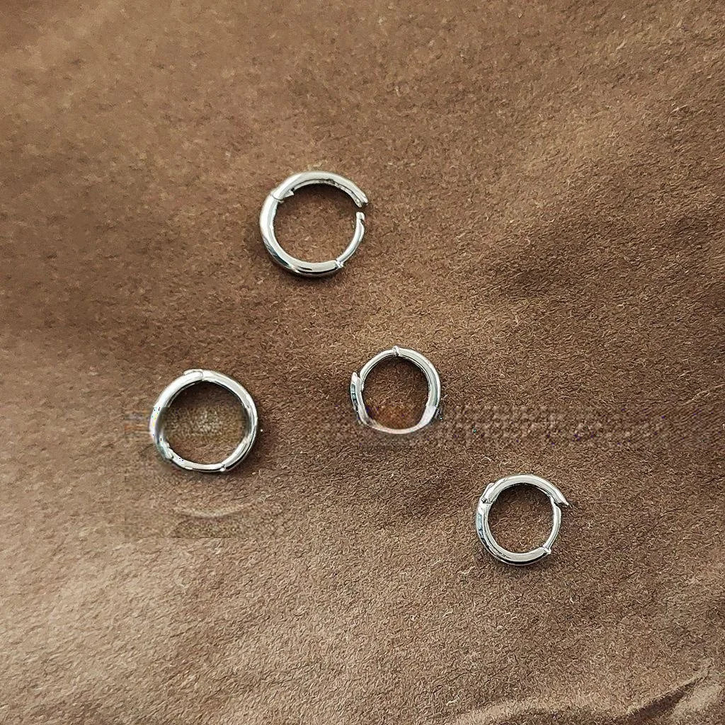 Minimalist Silver Tone Copper Geometric Hoop Drop Earrings Smooth Metal Versatile Office Style