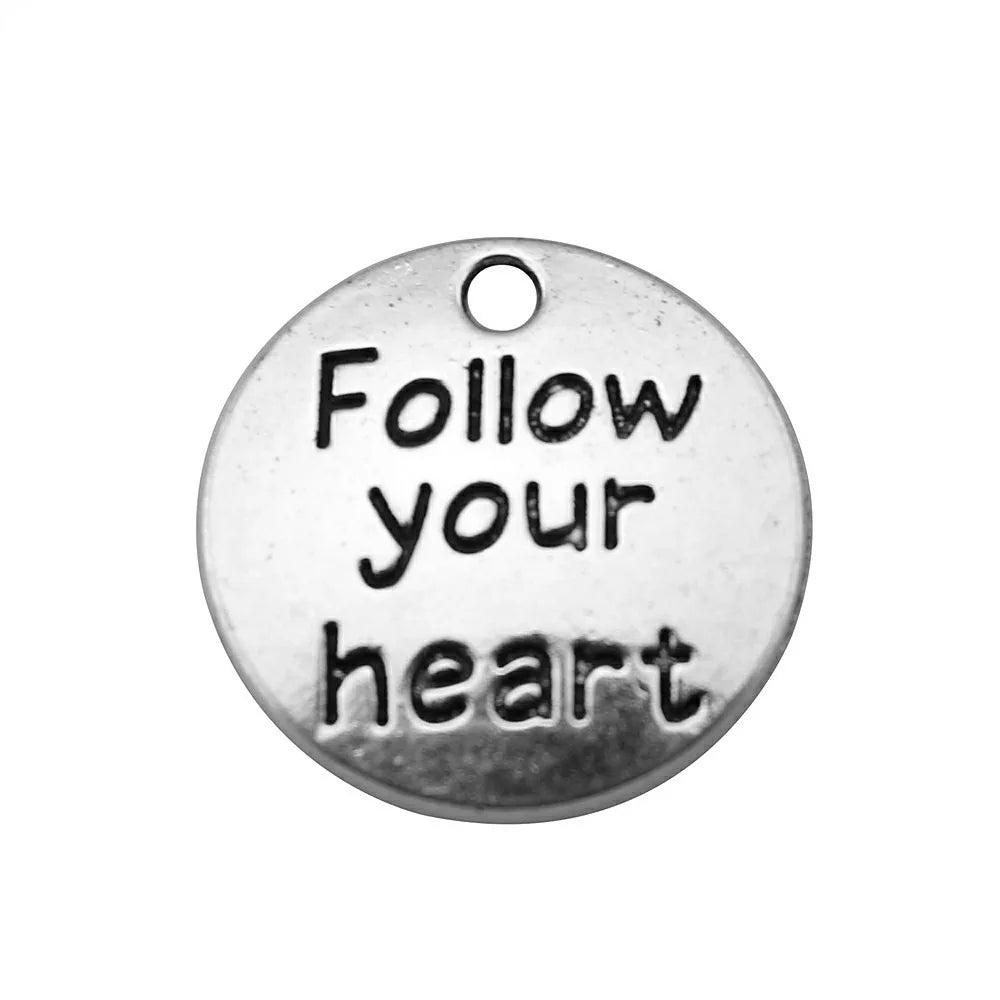 20x20mm 2g Antique Silver Zinc Alloy Follow Your Heart Word Tag Letter Charm Pendant for DIY Jewelry