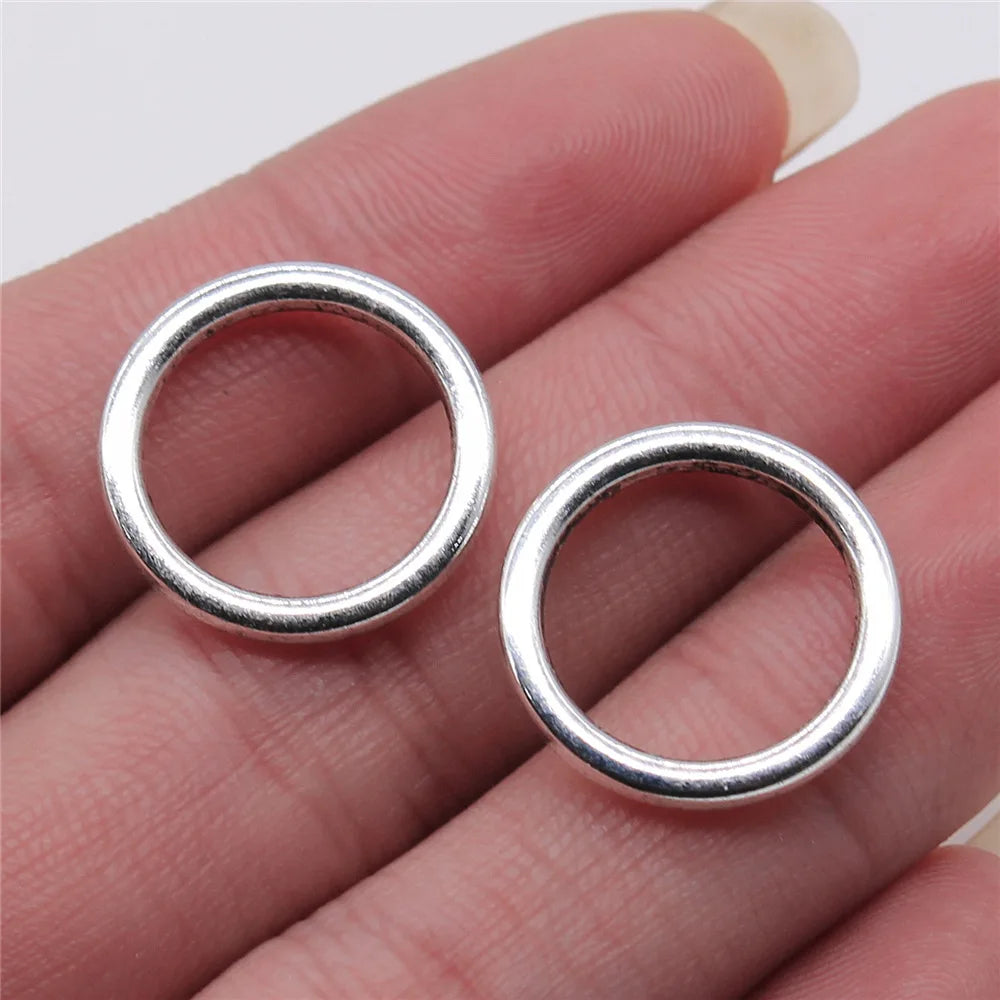 19x19mm 1.6g Antique Silver Zinc Alloy Round Circle Ring Connector Charm for DIY Bracelet Making