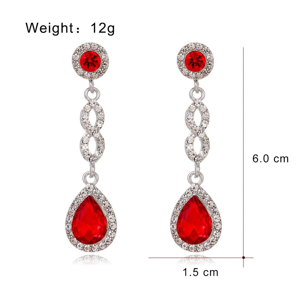 Luxury Blue Crystal Teardrop Dangle Earrings With Rhinestone Halo, Bridal Wedding Banquet Party Jewelry