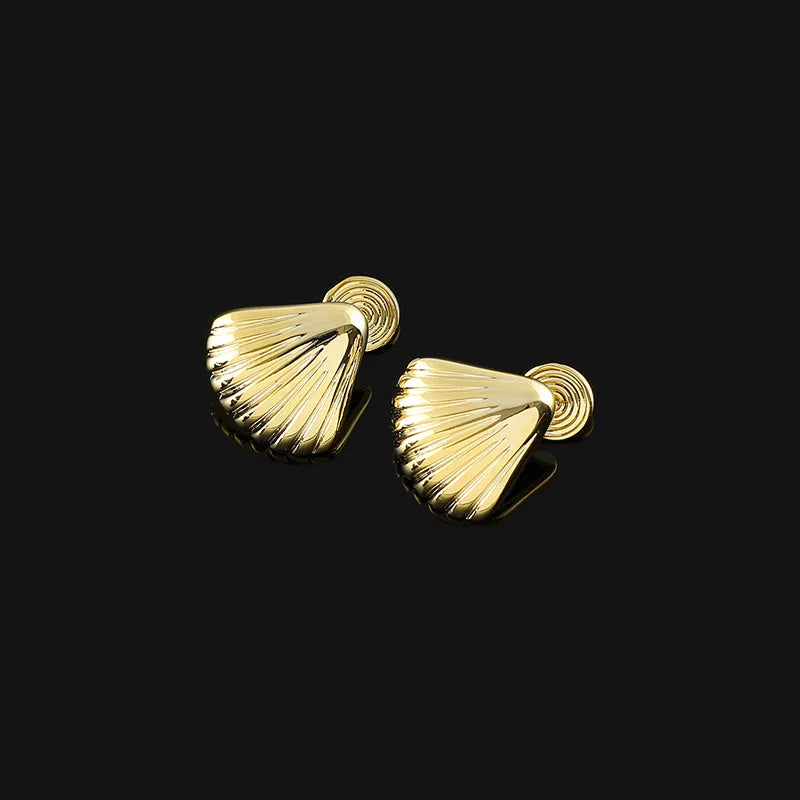 Elegant Gold Alloy Seashell Fan Spiral Disc Stud & Clip On No Piercing Statement Fashion Earrings