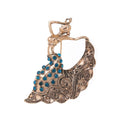 Vintage Ethnic Dancing Girl Brooch With Blue Rhinestones, Antique Gold Alloy Lapel Pin Suit Accessory