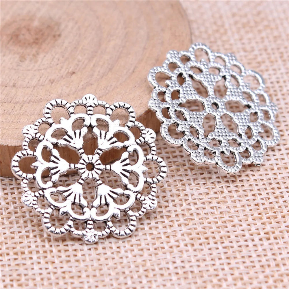28x28mm 3g Zinc Alloy Geometric Flower Filigree Charm Pendant for DIY Earrings Necklace Making