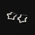 Elegant Silver Alloy Five Point Star Hoop Stud & Clip On No Piercing Wavy Textured Fashion Earrings