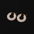 Elegant Faux Pearl Round Hoop Stud & Clip On No Piercing Gold Alloy Luxury Statement Earrings