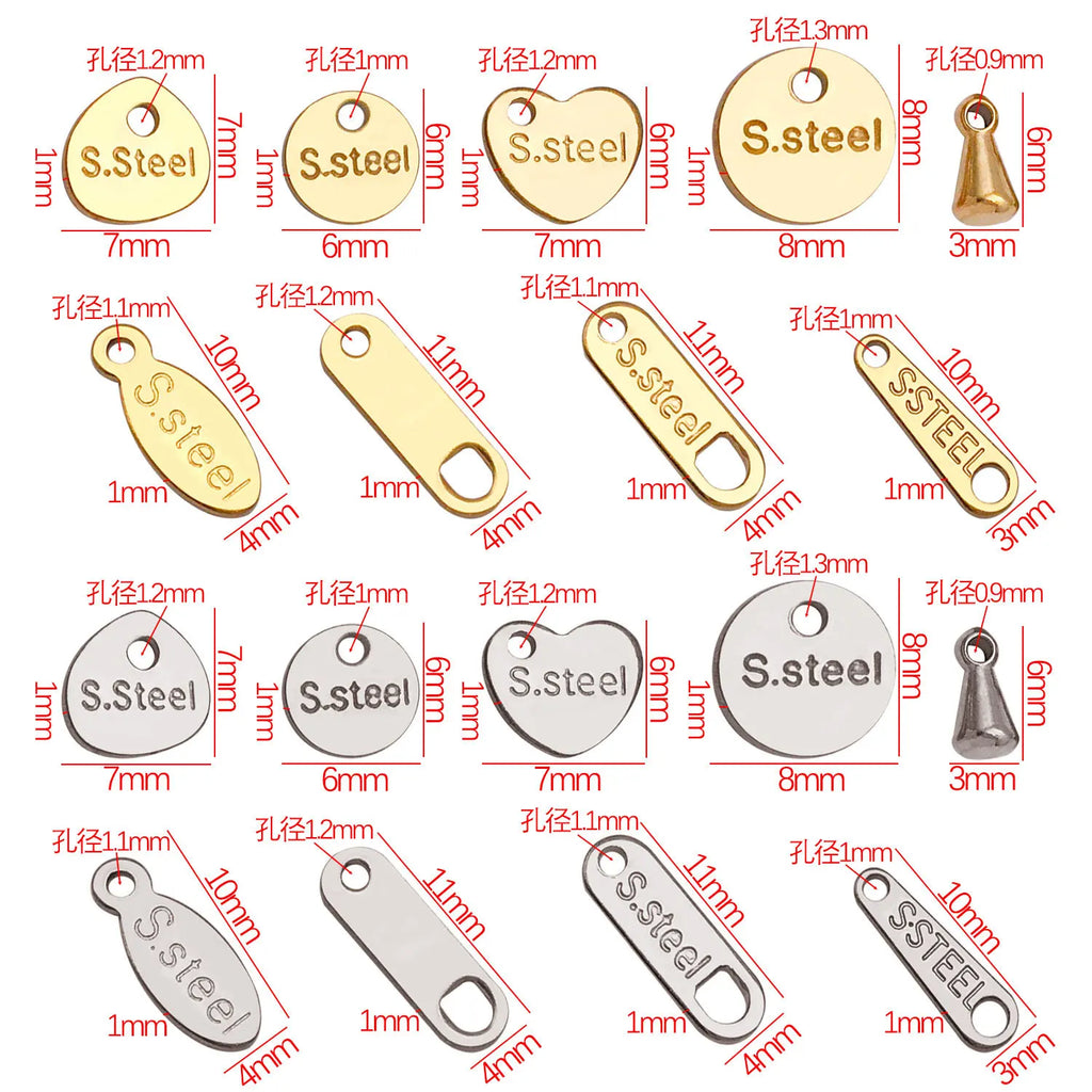 Stainless Steel Round Engraved Tag Extension Chain for DIY Necklace Bracelet Ends