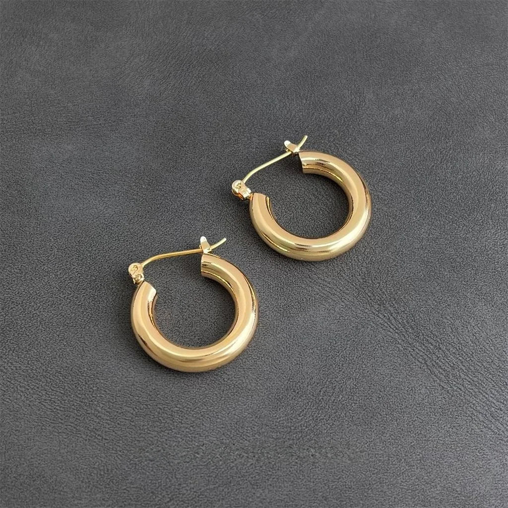 14K Gold Plated Copper Round Geometric Drop Earrings Minimalist Everyday Jewelry