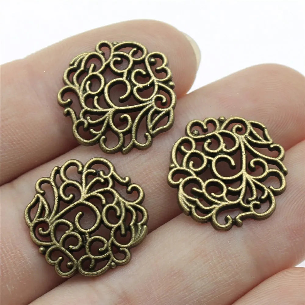 18x18mm 1.1g Multicolor Zinc Alloy Flower Filigree Charm Pendant for DIY Earrings Jewelry Making