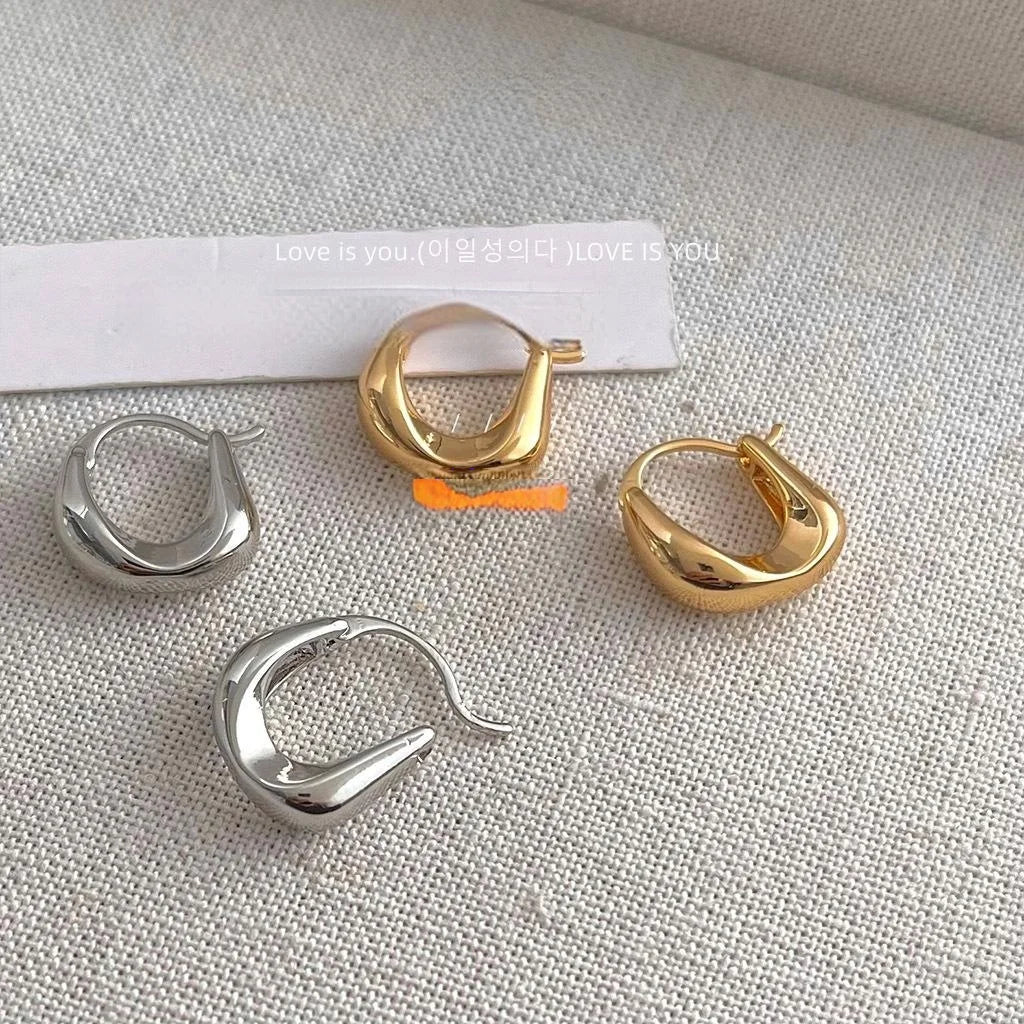 14K Gold Plated Copper Geometric Ring Stud Earrings For Women Minimalist OL Office Jewelry