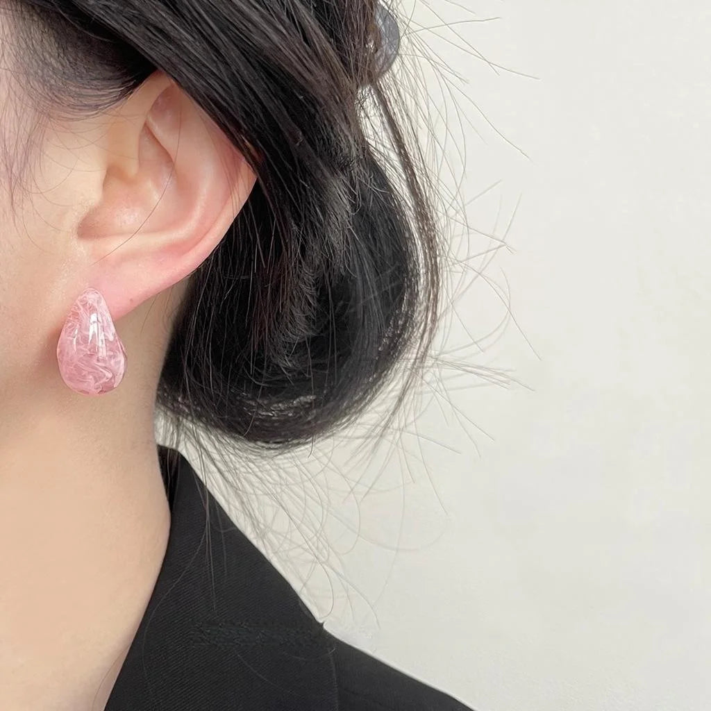 Sweet Pink Resin Geometric Oval Drop Earrings Minimalist Cute Spring Style Jewelry