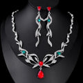 Luxury Red Green Crystal Rhinestone Leaf Necklace And Earrings Jewelry Set For Wedding Party Banquet Gift