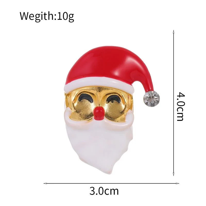 Cute Enamel Santa Claus Brooch With Rhinestone Hat, Christmas Lapel Pin Corsage Suit Accessory Gift