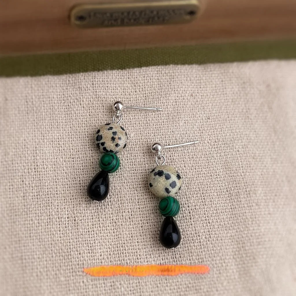 Vintage Natural Stone Geometric Round Line Handmade Drop Earrings For