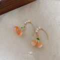 Handmade Cherry Drop Earrings With Copper And Lustrous Pearl Sweet Pastoral Fruit Jewelry
