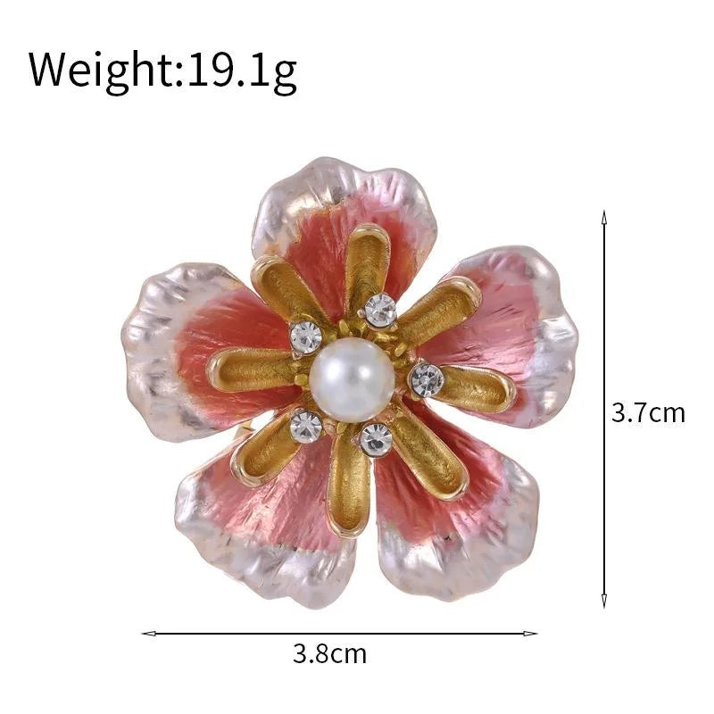 Elegant Enamel Rich Flower Brooch With Pearl Rhinestones, Luxury Women's Lapel Pin Corsage Suit Accessory Gift