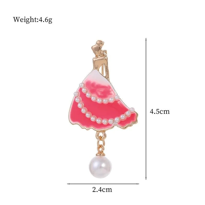 Elegant Ballet Dancer Girl Enamel Alloy Brooch With Faux Pearls, Luxury Lapel Pin Corsage Gift
