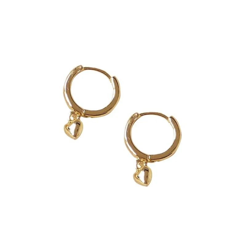 Minimalist 14K Gold Plated Copper Heart And Circle Drop Earrings For Women