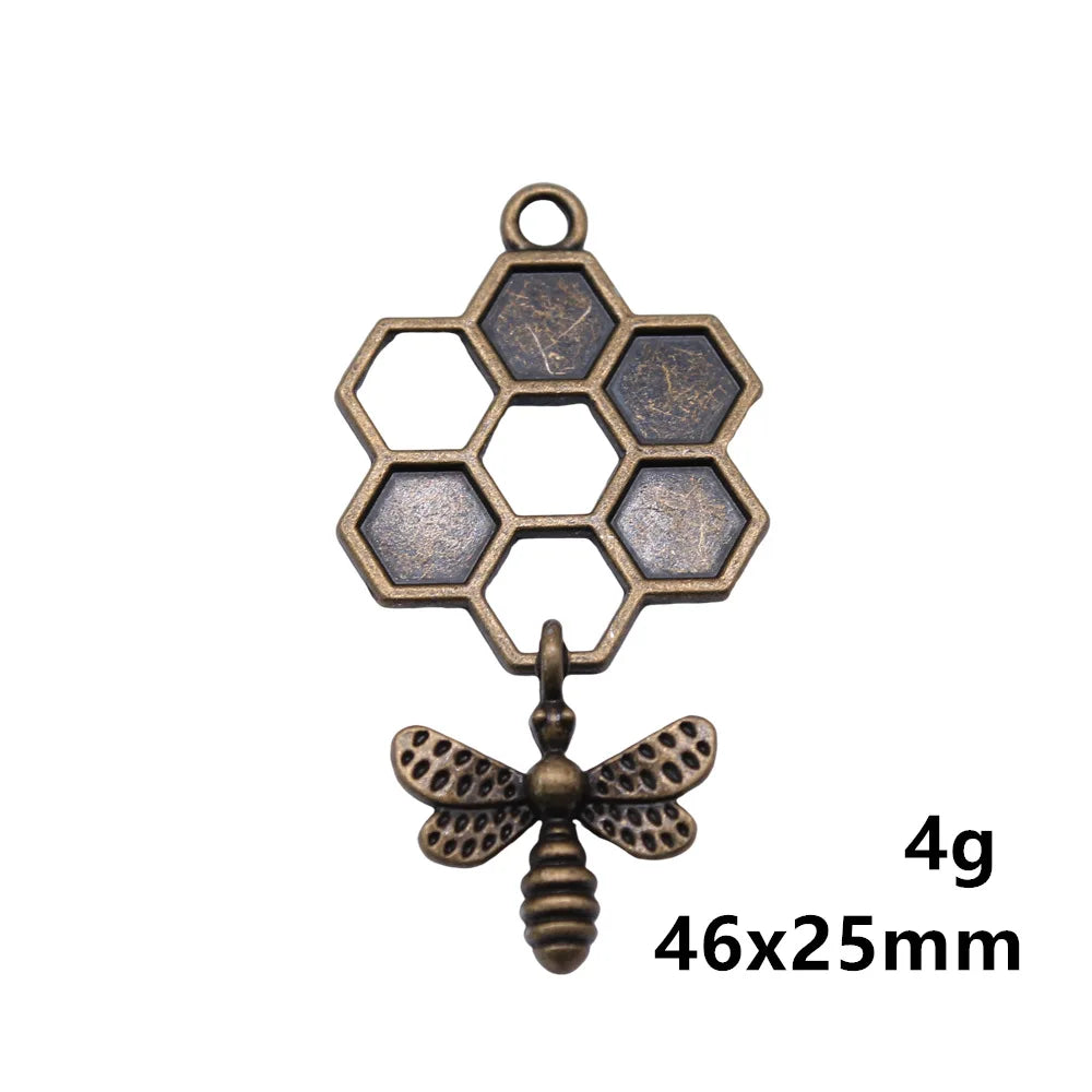 46x25mm 4g Multicolor Zinc Alloy Honeycomb Bee Charm Pendant for DIY Necklace Bracelet Jewelry Making