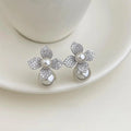 Sweet Flower Glass Pearl Zircon Micro Pave Copper Drop Earrings For Women