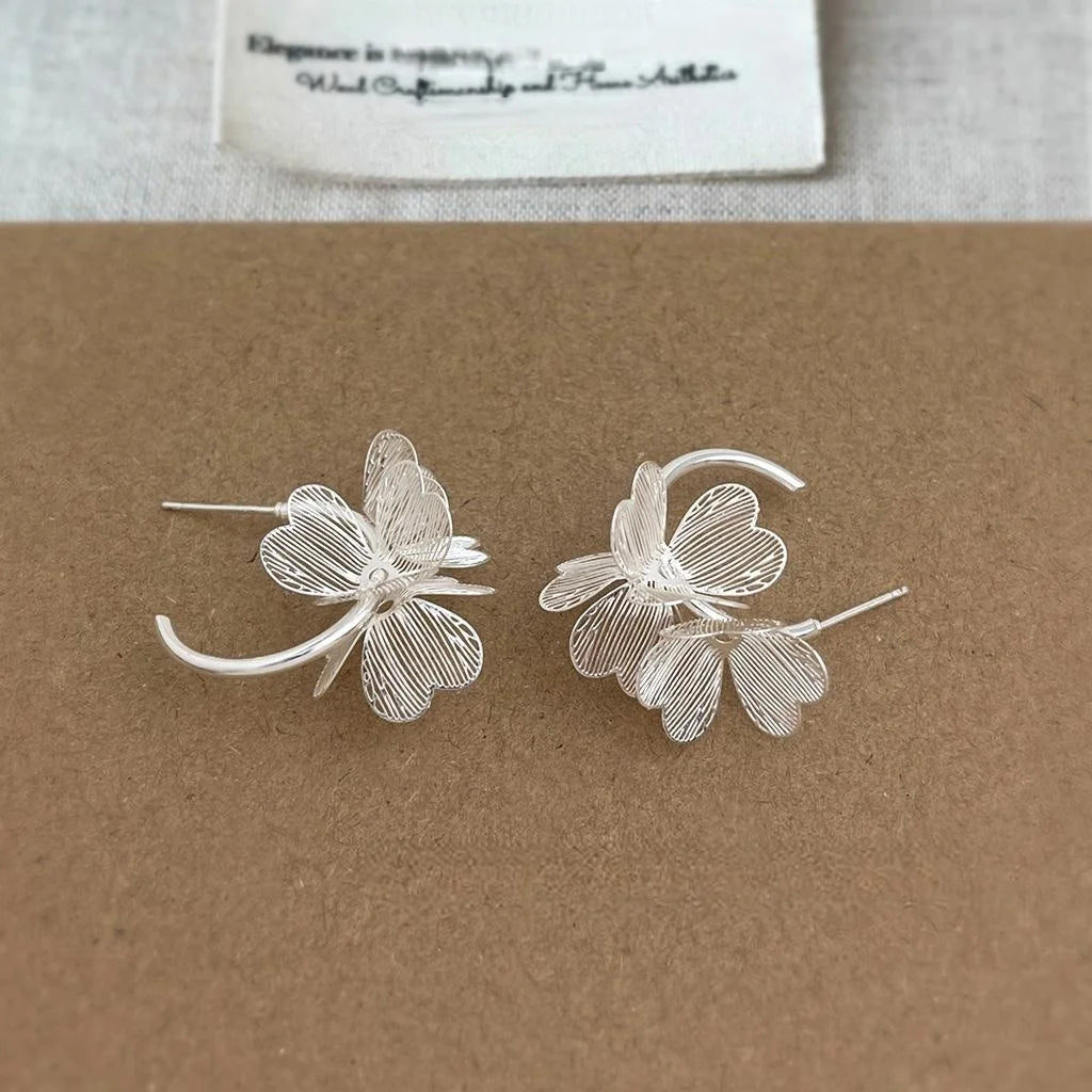 Vacation Style Hollow 3D Geometric Flower Copper Drop Earrings