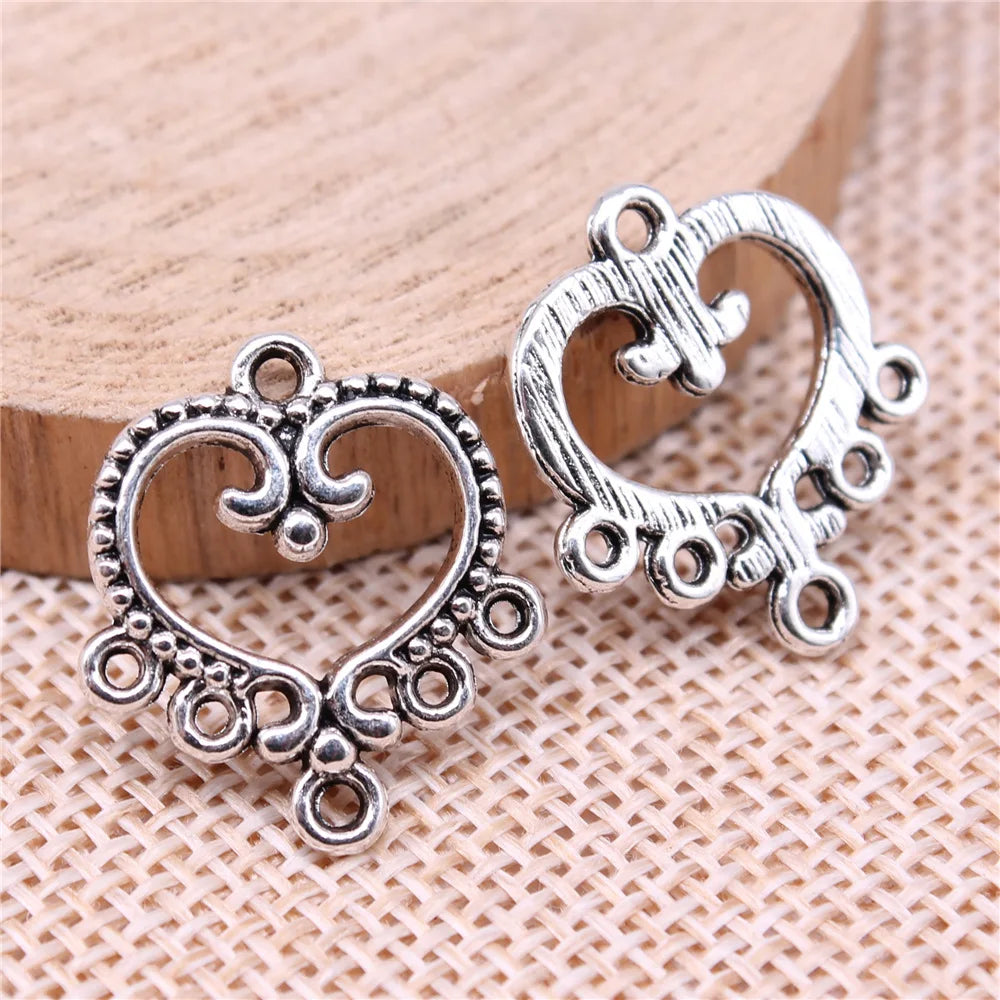 22x19mm 1.7g Antique Silver Zinc Alloy Heart Connector Charms for DIY Earrings and Pendant Jewelry