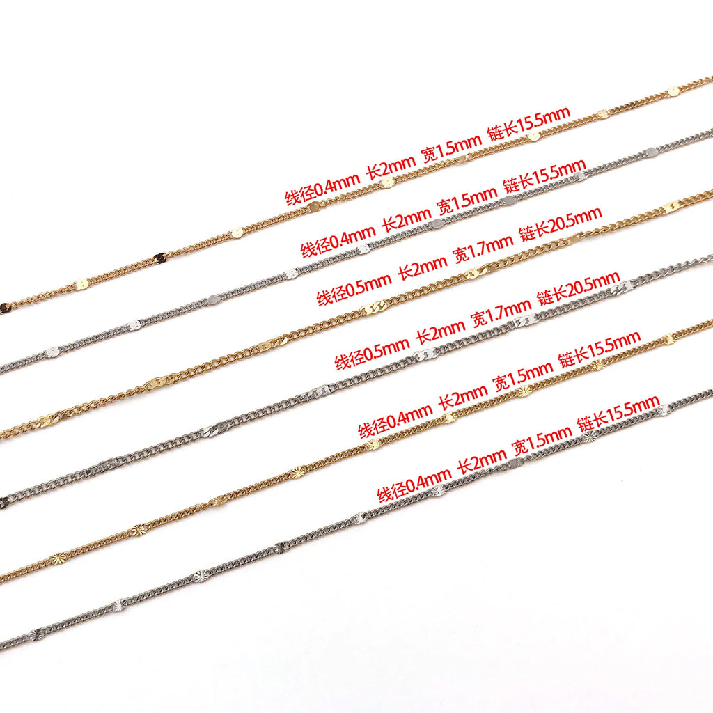 Vacuum Plated Stainless Steel Flattened Cable Chain for DIY Necklace Sweater Chain Jewelry