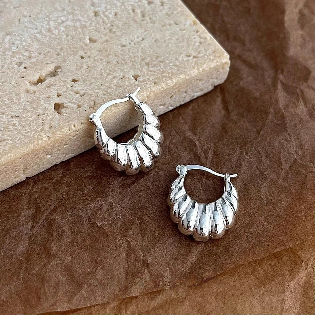 Minimalist Copper Geometric Round Oval Line Texture Drop Earrings For Office Fashion