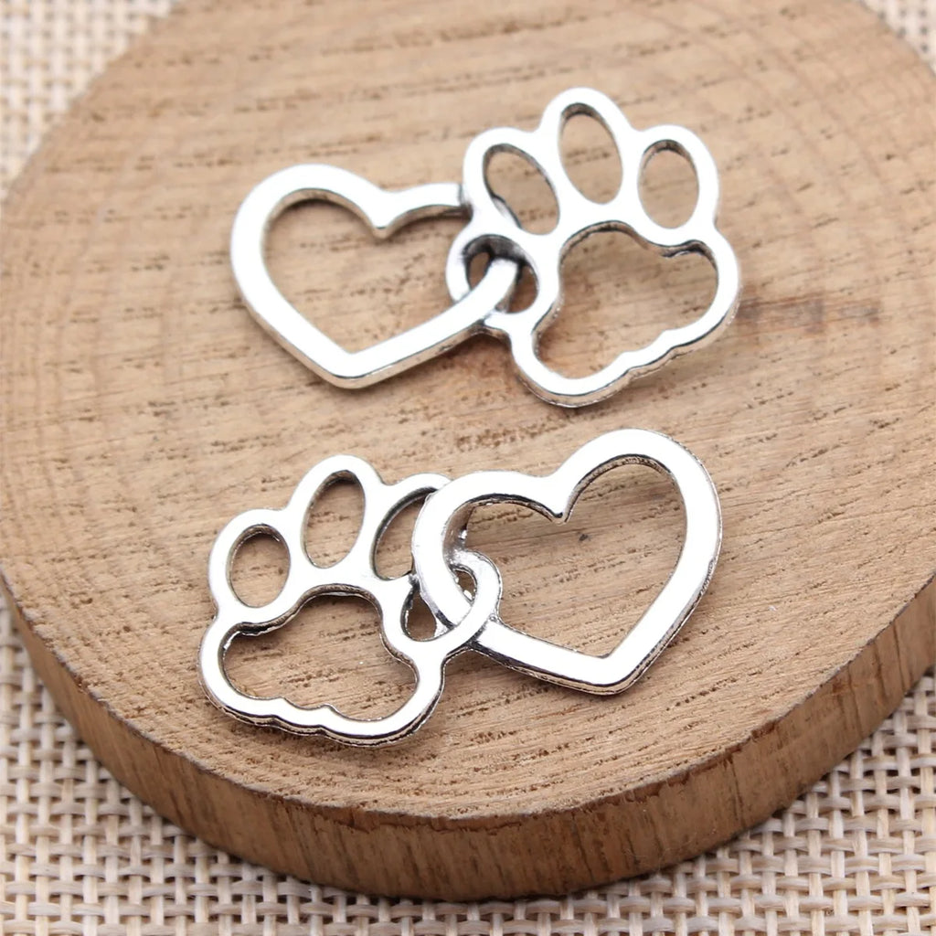 32x20mm 1.95g Antique Silver Zinc Alloy Hollow Dog Paw Heart Charm Pendant for DIY Pet Jewelry