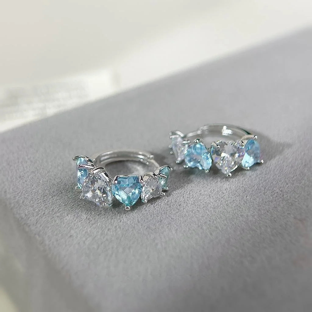 Sweet Heart Shaped Blue Zircon Drop Earrings Summer Vacation Style Elegant Jewelry