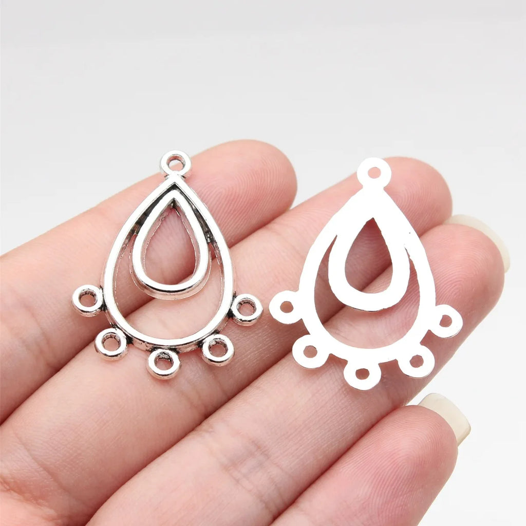 33x25mm 2.1g Antique Silver Zinc Alloy Teardrop Five Hole Earring Connector Charm for DIY Earrings