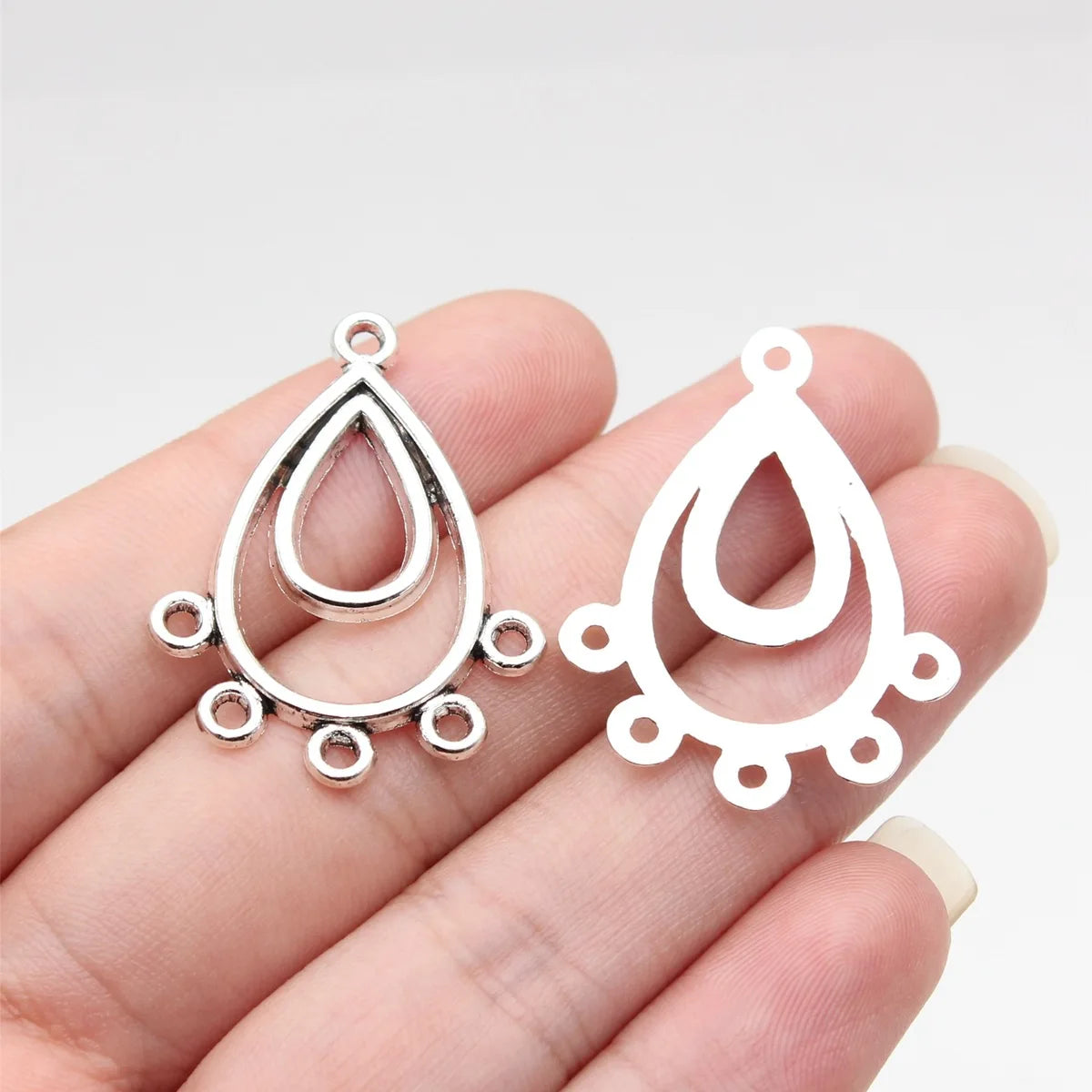 33x25mm 2.1g Antique Silver Zinc Alloy Teardrop Five Hole Earring Connector Charm for DIY Earrings