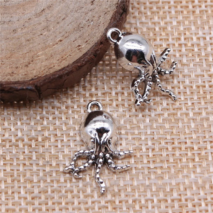 15x21mm 1.3g Antique Silver Zinc Alloy Octopus Fish Charm Pendant for Ocean Theme DIY Jewelry Making