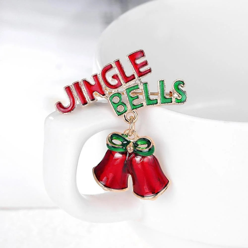 Cute Enamel Jingle Bells Letter Brooch Alloy Christmas Lapel Pin Corsage For Women's Suit Accessory Gift