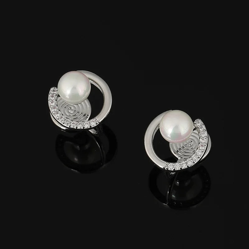 Elegant Geometric Pearl Hoop Stud & Clip On No Piercing Gold Alloy Rhinestone Korean Commuter Earrings