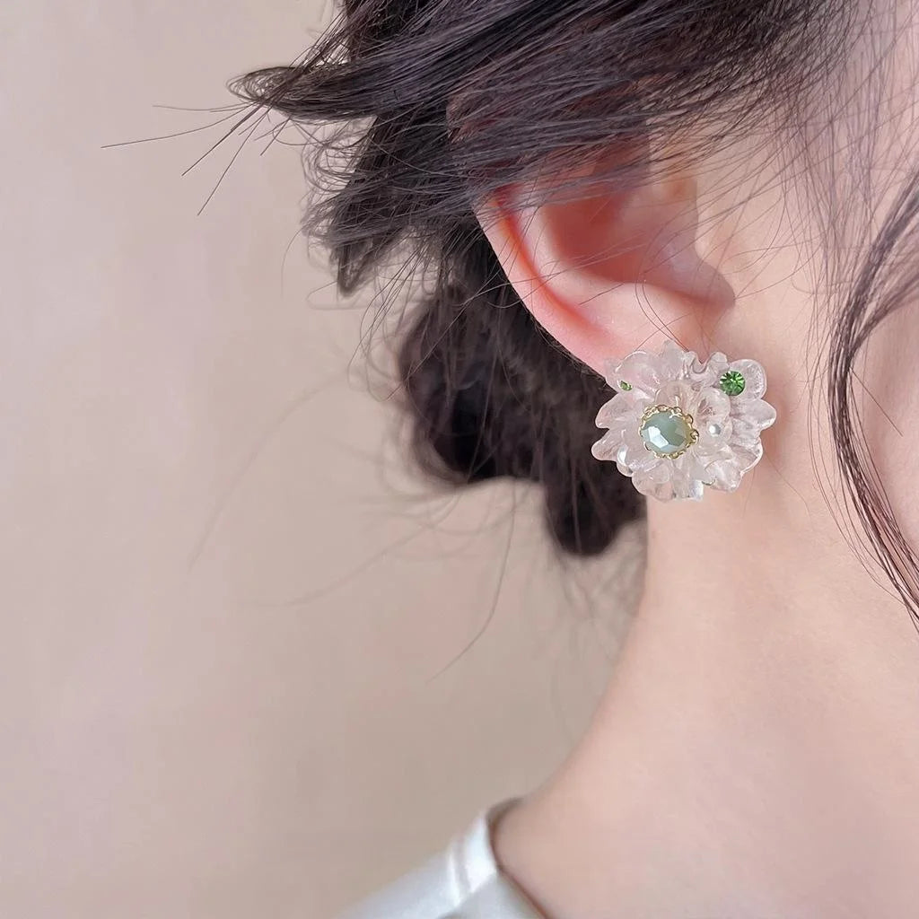 Forest Fairy Resin Flower Drop Earrings With High Luster Pearl
