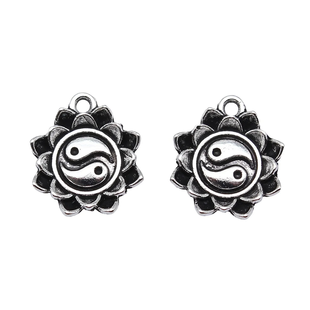 13x16mm 1.6g Antique Silver Zinc Alloy Tai Chi Lotus Charm Pendant for DIY Necklace Bracelet Making