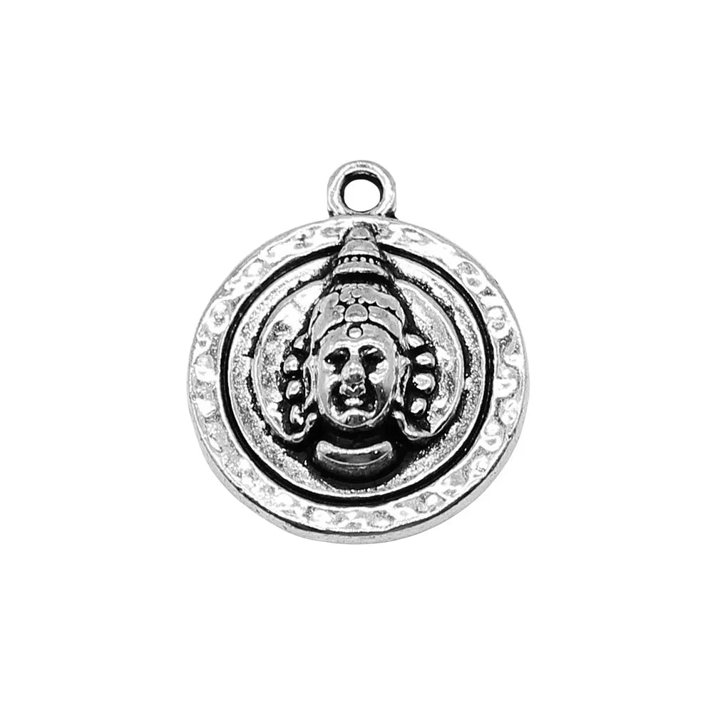 17x20mm 3.1g Antique Silver Zinc Alloy Round Indian Deity Charm Pendant for DIY Necklace Jewelry