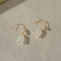 White Glass Orchid Flower Freshwater Pearl Drop Earrings French Sweet Minimalist Jewelry