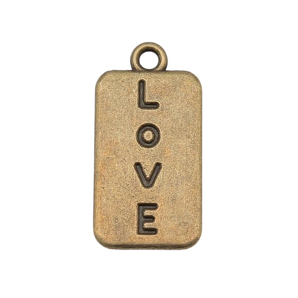 25x12mm 2.3g Antique Bronze Zinc Alloy Double Sided Love Charm Pendant for DIY Bracelet Necklace