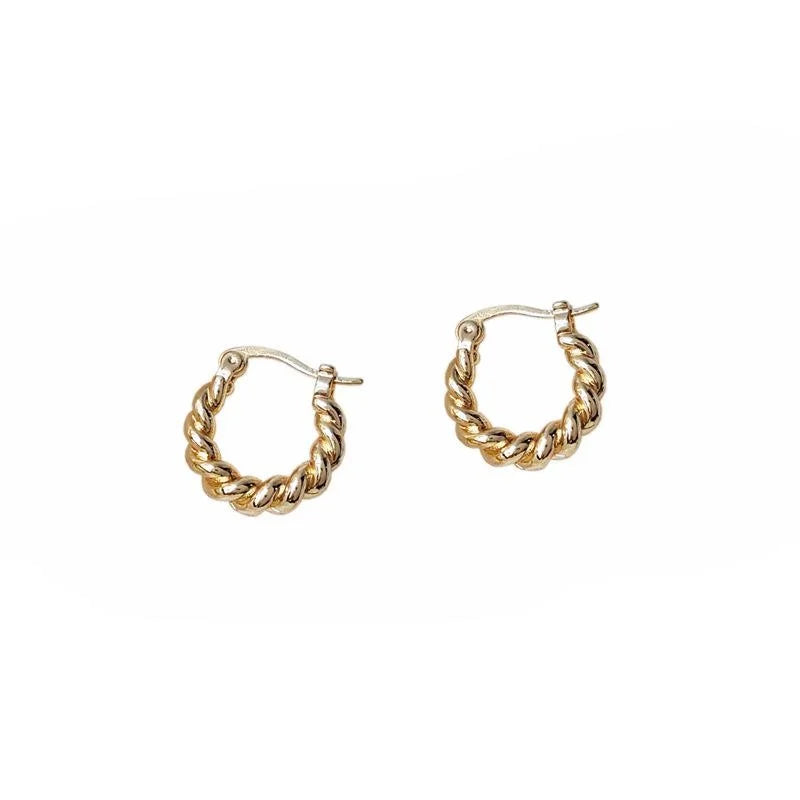 14K Gold Plated Copper Twisted Hoop Earrings Korean Style Small Versatile Jewelry For Women