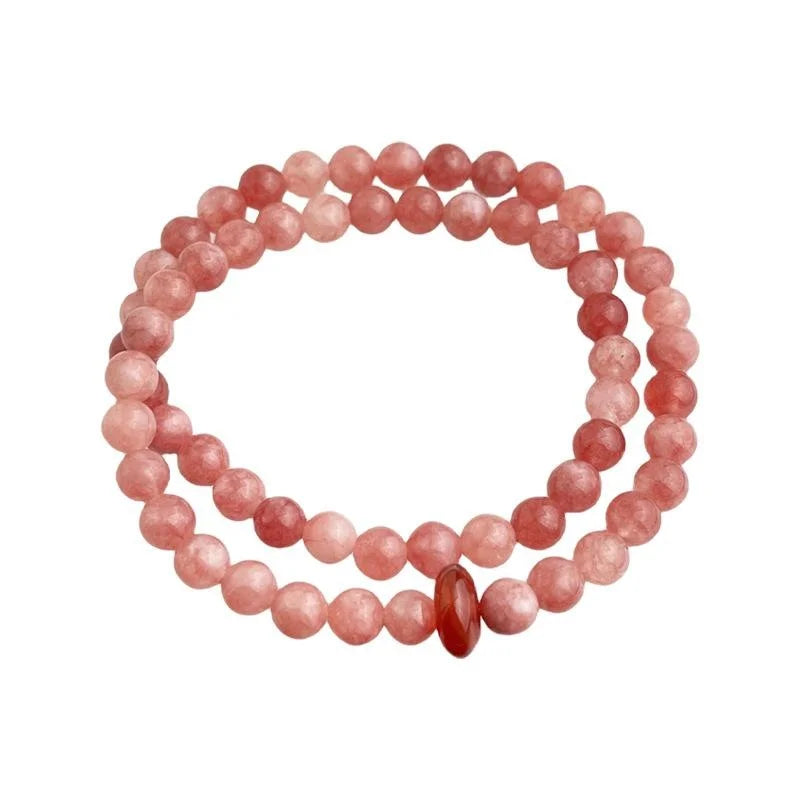 Handmade Sweet New Chinese Style Natural Agate Sunstone Layered Bracelet With Geometric Round Charm