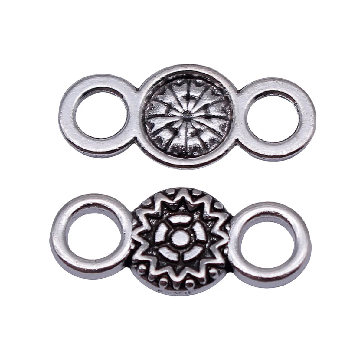 20x8.8mm 0.63g Antique Silver Zinc Alloy Round Floral Connector Charm for DIY Bracelet Jewelry Making