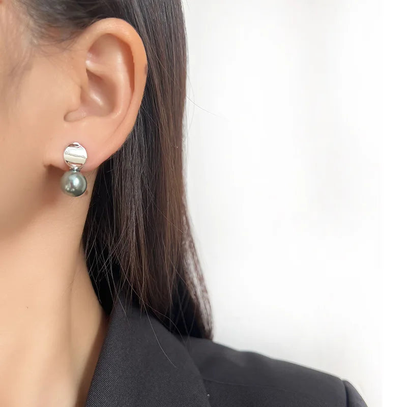 Elegant Grey Pearl Geometric Swirl Alloy Silver Tone Stud & Clip On No Piercing Fashion Earrings