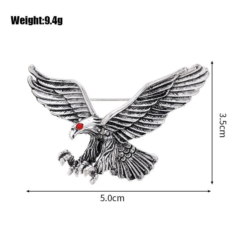 Vintage Gold Alloy Eagle Brooch With Red Rhinestone Eye, Elegant Animal Lapel Pin For Suit Accessory Gift